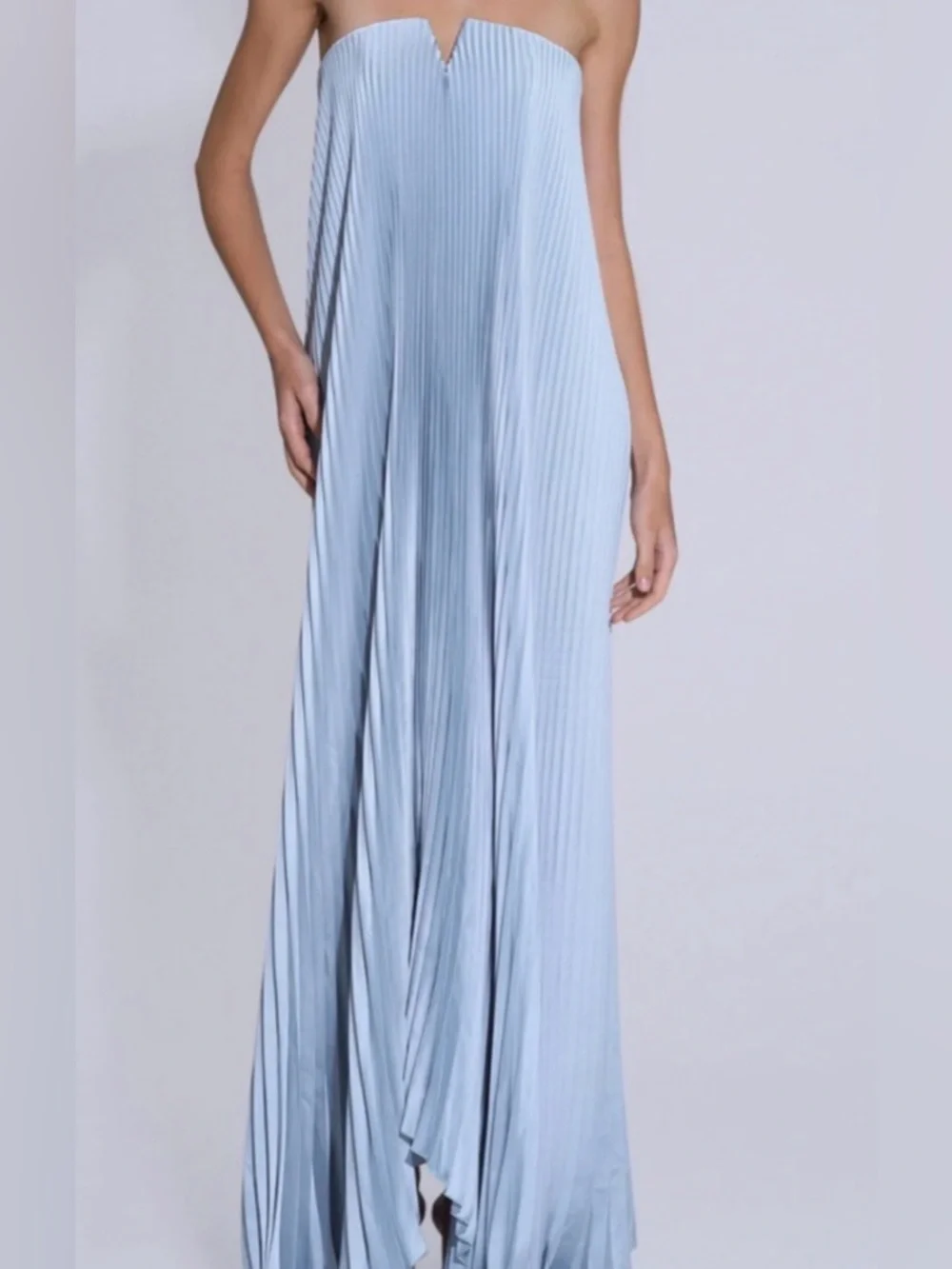 Black Tie Gown Strapless Pleated Maxi Dress in Light Blue - Picture 4 of 9